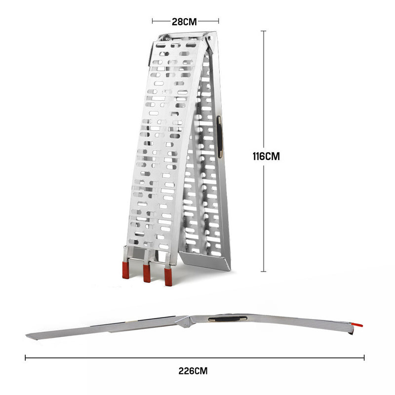 BULLET 2.3m Aluminium Loading Ramps, 680kg Rated, for Trailer ATV Quad Bike Buggy, 2 Pieces