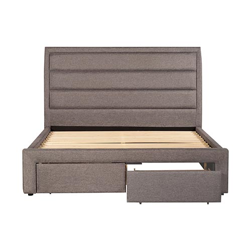 Storage Bed Frame Queen Size Upholstery Fabric in Light Grey with Base Drawers