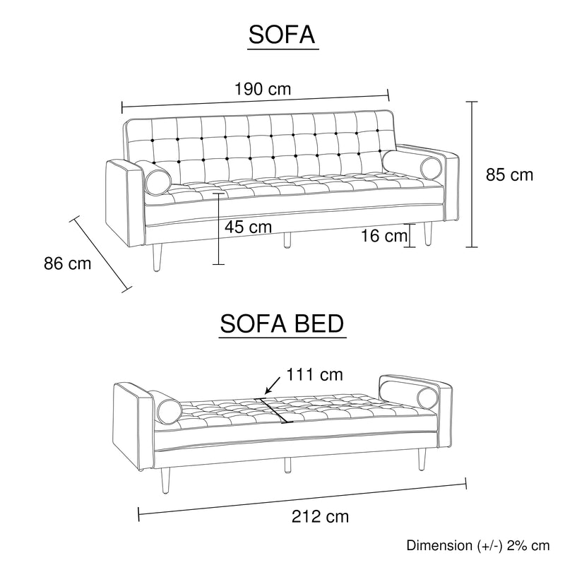 Sofa Bed 3 Seater Button Tufted Lounge Set for Living Room Couch in Velvet Black Colour