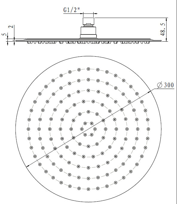 300mm Shower Head Round 304SS Chrome Showerhead