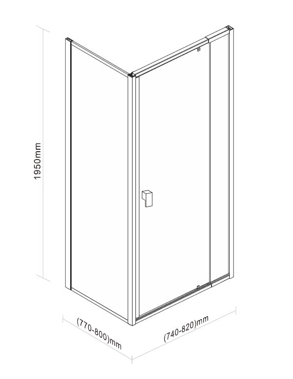 Semi Frameless Shower Screen (74~82)x 195cm & (77~80)x 195cm Side AS/NZS Glass