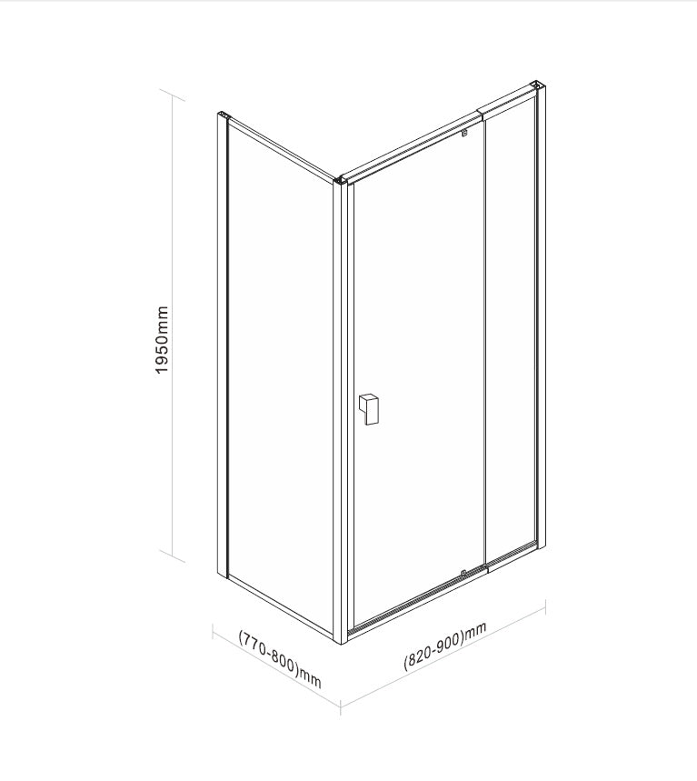 Semi Frameless Shower Screen (82~90)x 195cm & (77~80)x 195cm Side AS/NZS Glass