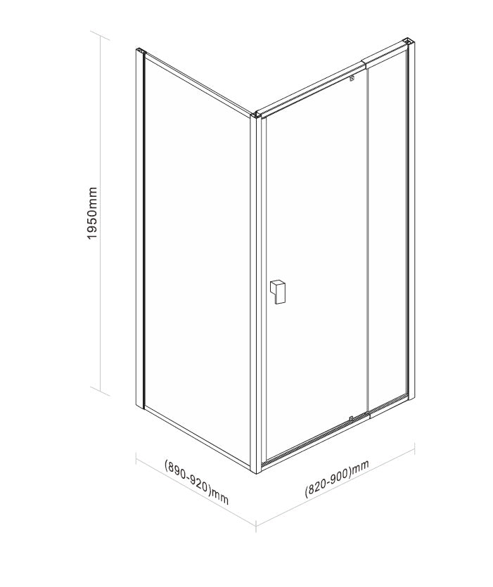 Semi Frameless Shower Screen (82~90)x 195cm & (89~92)x 195cm Side AS/NZS Glass