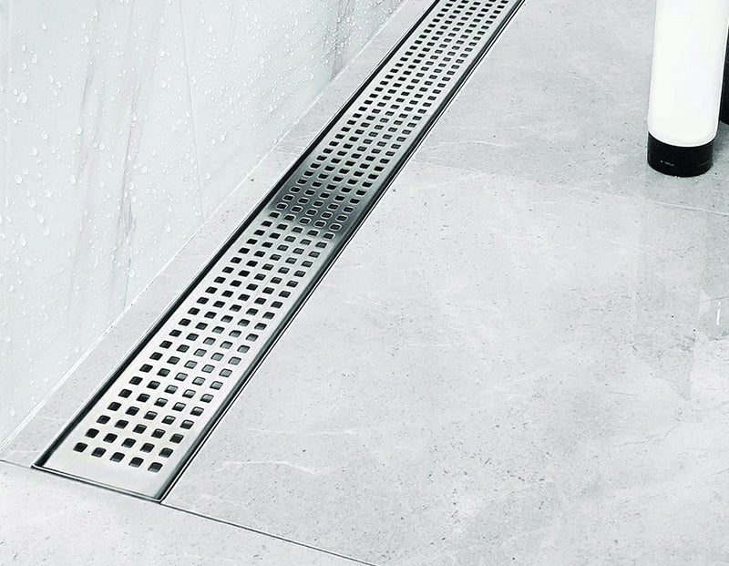 1200mm Bathroom Shower Stainless Steel Grate Drain w/Centre outlet Floor Waste Square Pattern