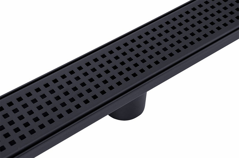 1000mm Bathroom Shower Black Grate Drain w/Centre outlet Floor Waste Square Pattern