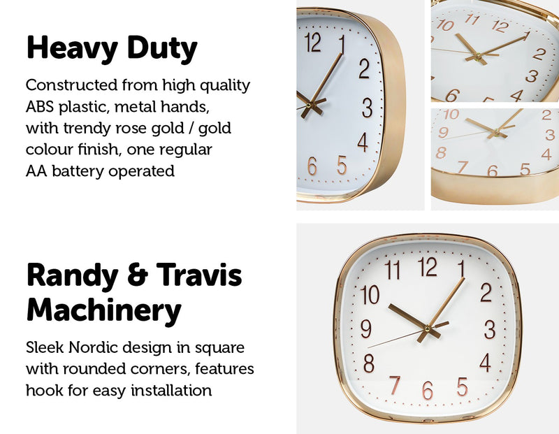 Modern Wall Clock Silent Non-Ticking Quartz Battery Operated Gold