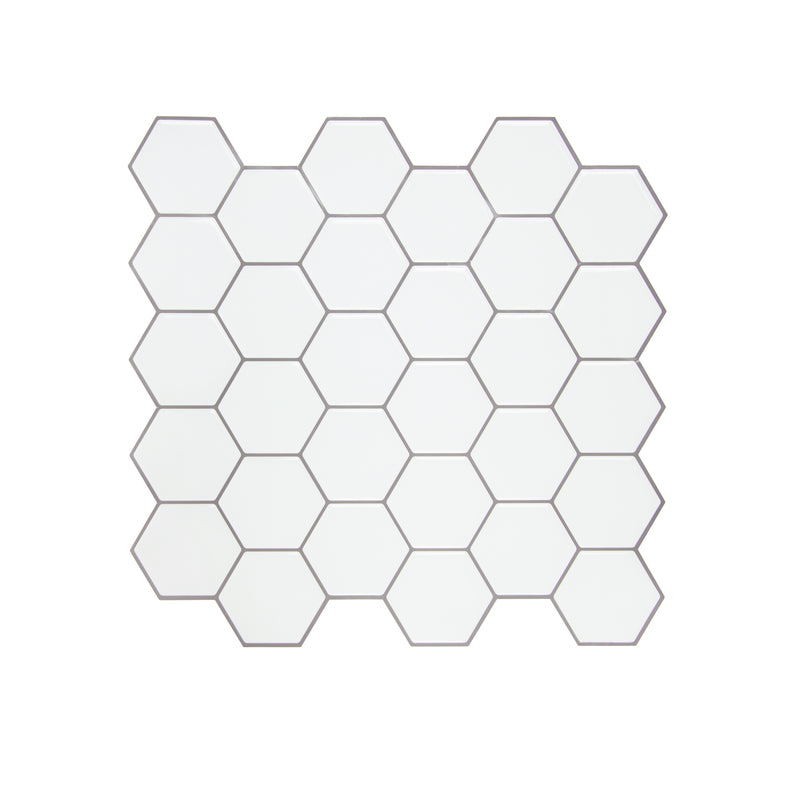 Tiles 3D Peel and Stick Wall Tile Hexagon White (30cm x 30cm x 10 sheets)