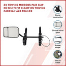 2x Towing Mirrors Pair Clip on Multi Fit Clamp On Towing Caravan 4X4 Trailer