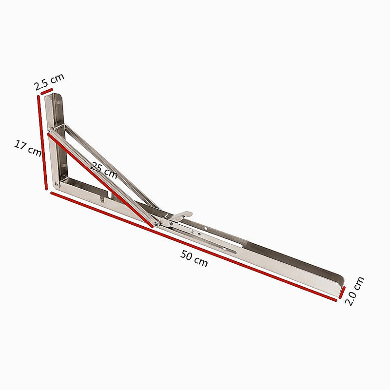 2x 20" Stainless Steel Folding Table Bracket Shelf Bench 50kg Load Heavy Duty