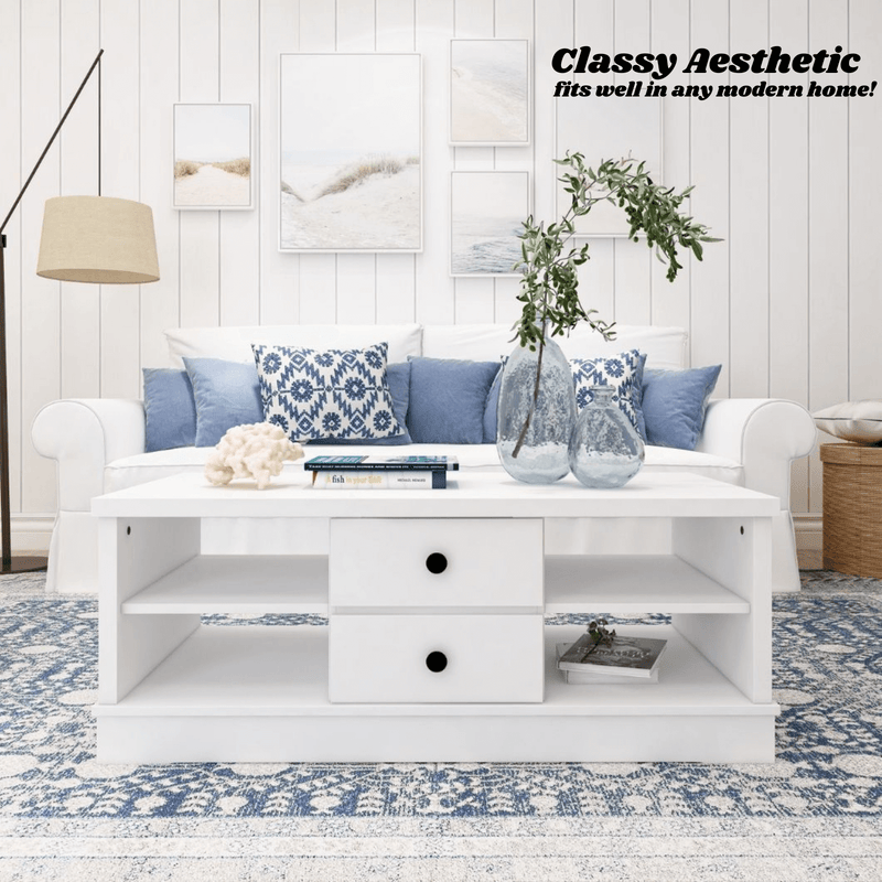 Margaux White Coastal Style Coffee Table with Drawers