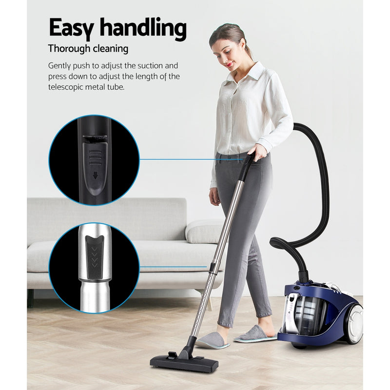 Devanti Vacuum Cleaner Bagless Cyclone Cyclonic Vac Home Office Car 2200W Blue