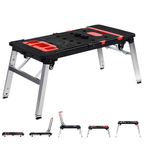 7in1 Work Bench Platform Station Workbench Hand Truck Trolley Sawhorse Creeper Black