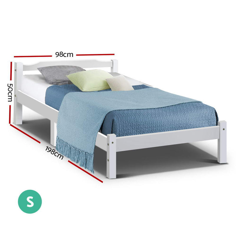 Artiss Single Size Wooden Bed Frame Mattress Base Timber Platform White