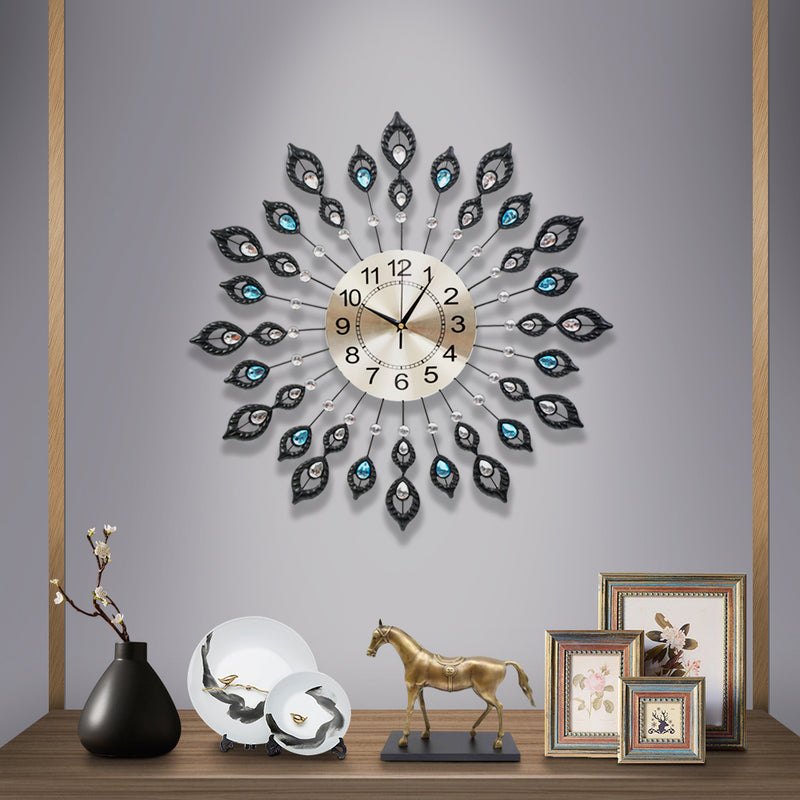 Large Modern 3D Crystal Wall Clock Luxury Art Silent Round Dial Home Decor