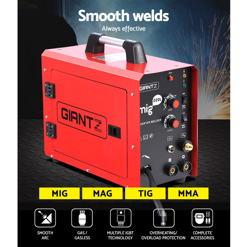 Giantz 220 Amp Inverter Welder MMA MIG DC Gas Gasless Welding Machine Portable