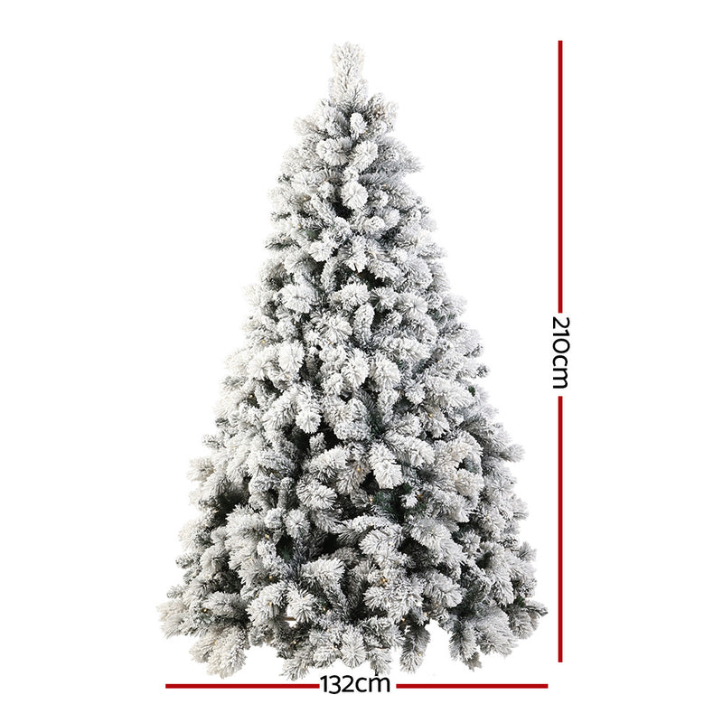 Jingle Jollys Christmas Tree 2.1M Xmas Tree with 500 LED Lights Snowy Tips