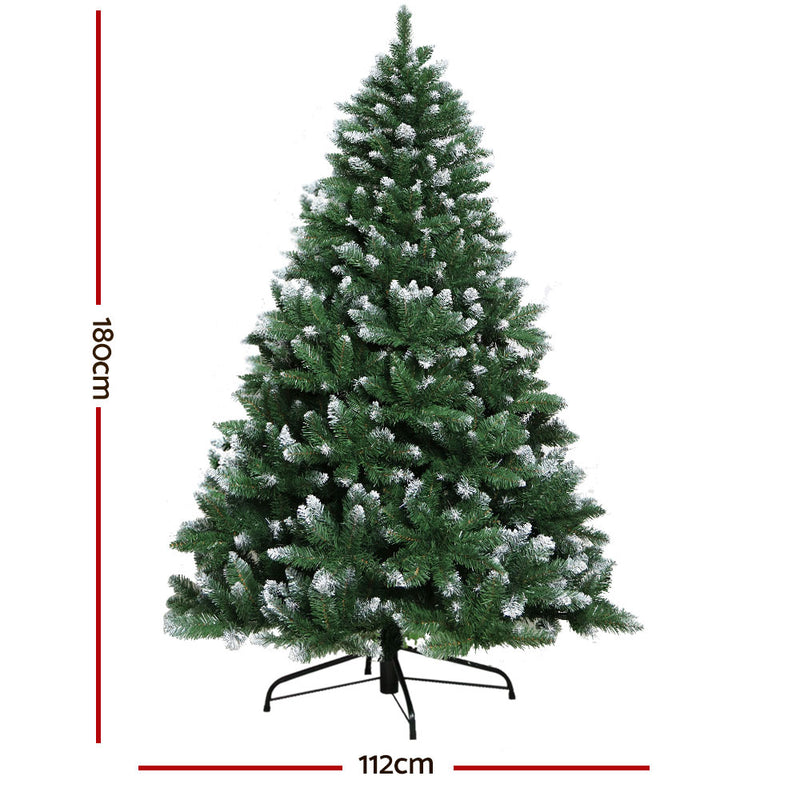 Jingle Jollys Christmas Tree 1.8M Xmas Trees Decorations Snowy Green 800 Tips