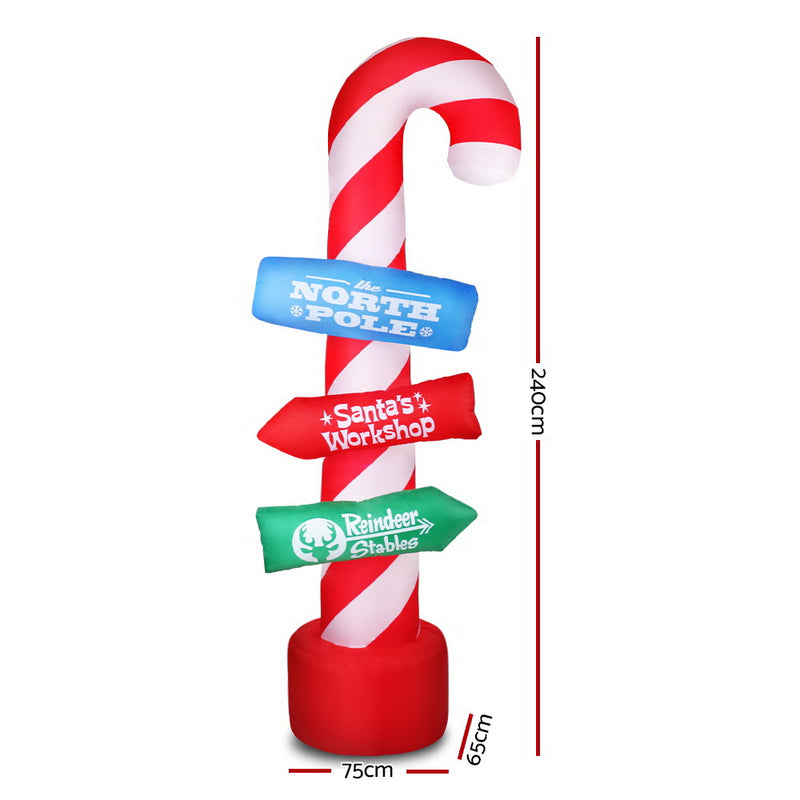 Jingle Jollys Christmas Inflatable Candy Pole 2.4M Lights Outdoor Decorations