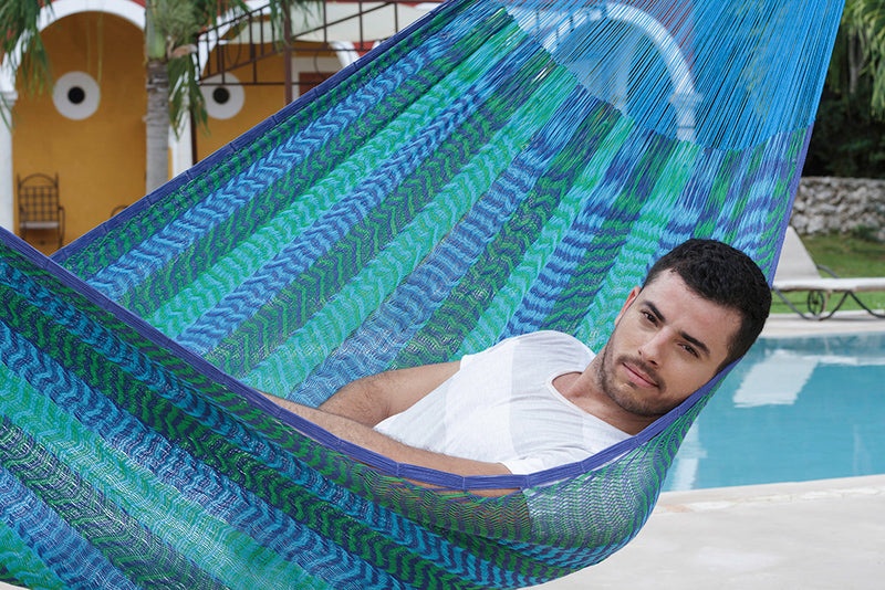 Mayan Legacy Queen Size Cotton Mexican Hammock in Caribe Colour