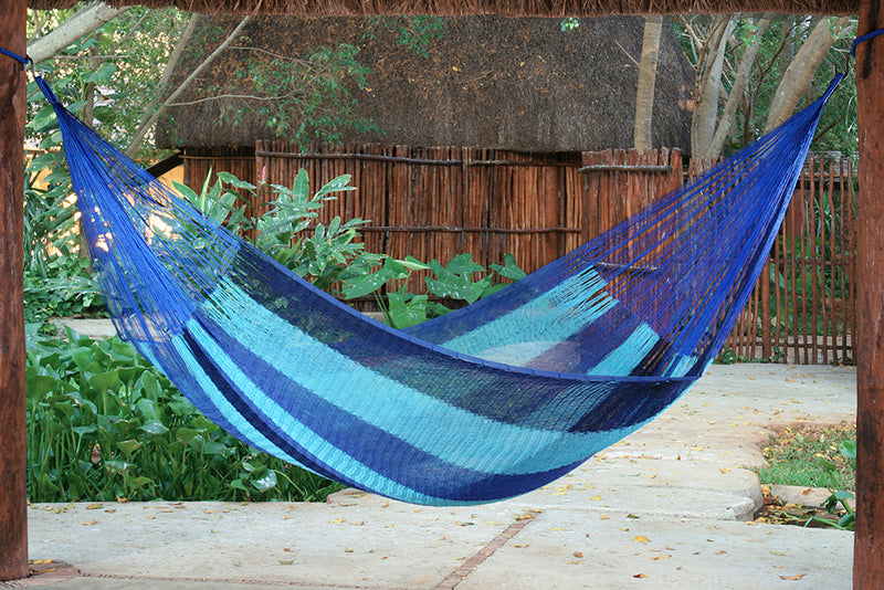 Mayan Legacy King Size Cotton Mexican Hammock in Caribbean Blue Colour