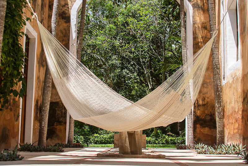 Mayan Legacy Queen Size Cotton Mexican Hammock in Cream Colour