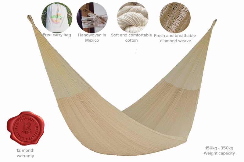 Mayan Legacy Queen Size Cotton Mexican Hammock in Cream Colour