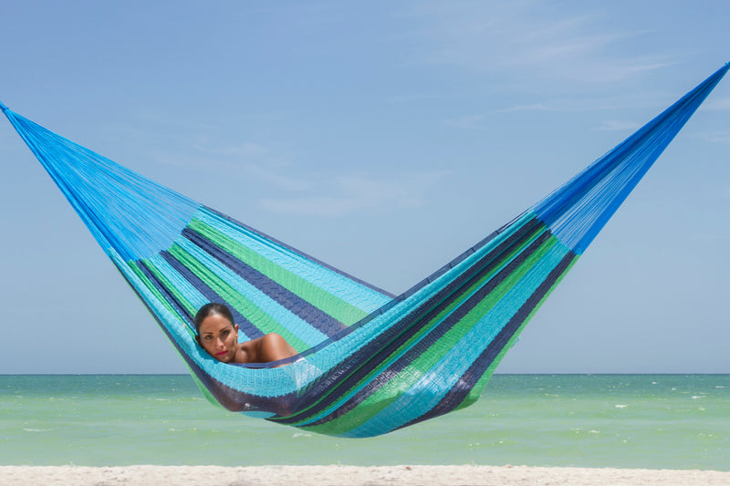 Mayan Legacy Queen Size Cotton Mexican Hammock in Oceanica Colour