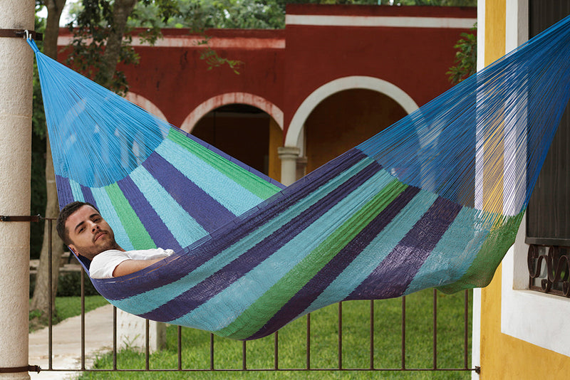 Mayan Legacy Queen Size Cotton Mexican Hammock in Oceanica Colour