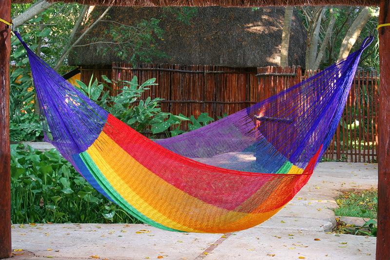 Mayan Legacy King Size Cotton Mexican Hammock in Rainbow Colour