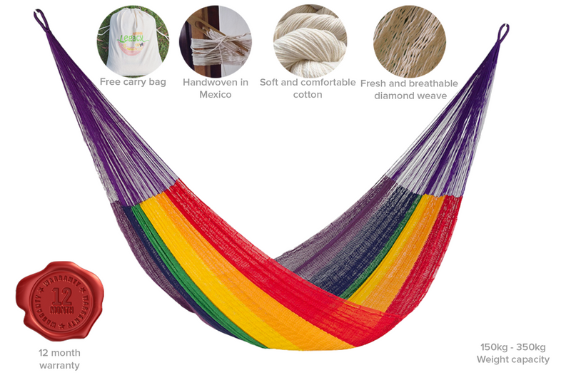Mayan Legacy King Size Cotton Mexican Hammock in Rainbow Colour