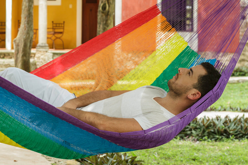 Mayan Legacy King Plus Size Nylon Mexican Hammock in Rainbow Colour