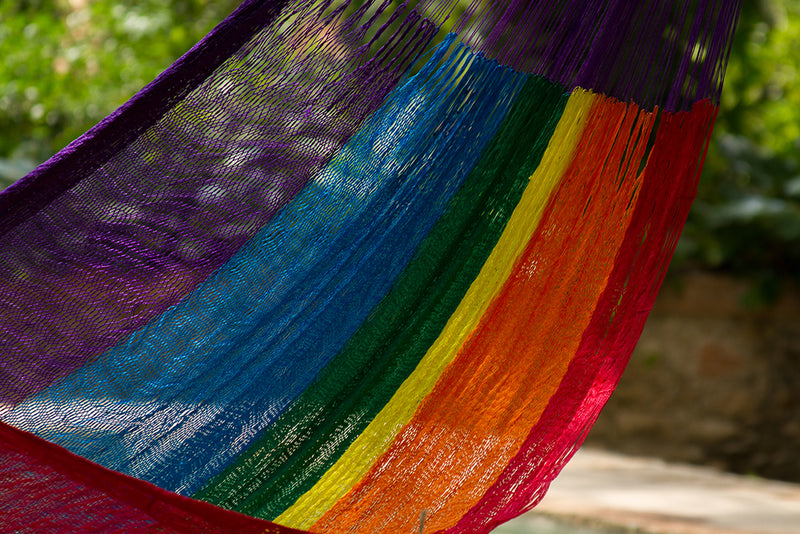 Mayan Legacy King Plus Size Nylon Mexican Hammock in Rainbow Colour