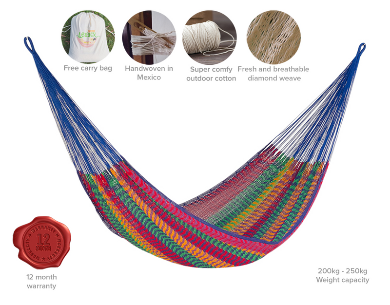 Mayan Legacy King Size Outdoor Cotton Mexican Hammock in Mexicana Colour