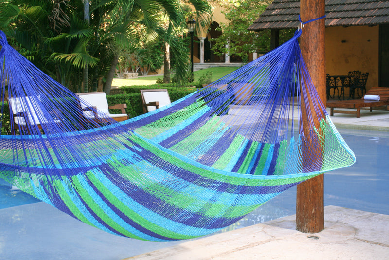 Mayan Legacy King Size Outdoor Cotton Mexican Hammock in Oceanica Colour