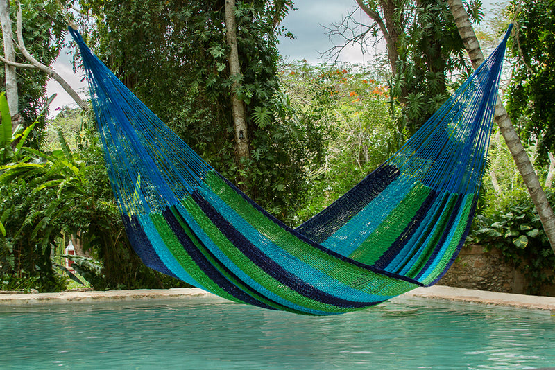 Mayan Legacy King Size Outdoor Cotton Mexican Hammock in Oceanica Colour