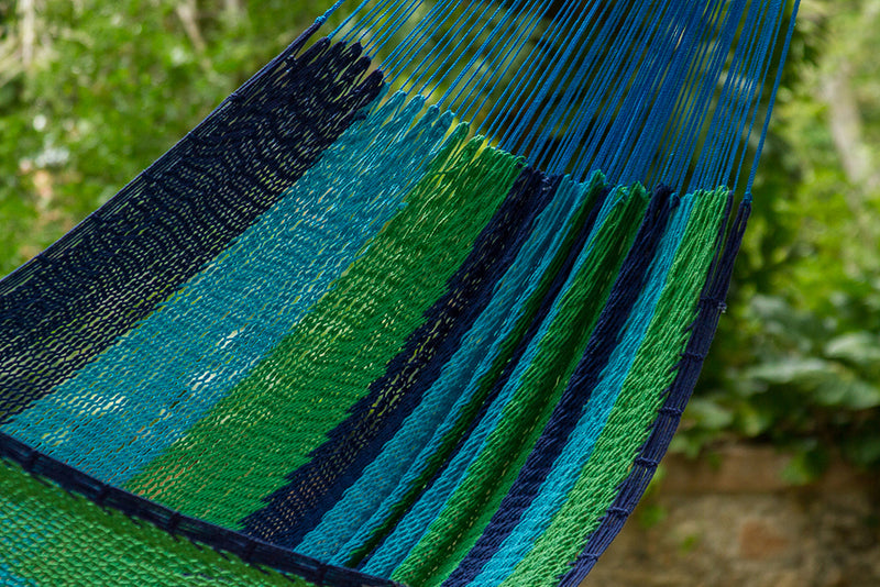 Mayan Legacy King Size Outdoor Cotton Mexican Hammock in Oceanica Colour