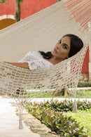 Mayan Legacy Queen Size Deluxe Outdoor Cotton Mexican Hammock in Cream Colour