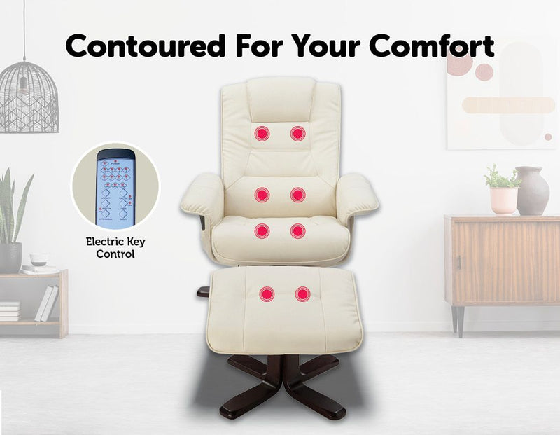 PU Leather Massage Chair Recliner Ottoman Lounge Remote