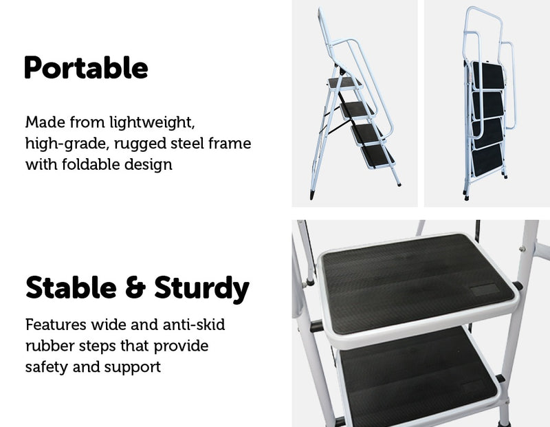 Foldable Non Slip 4 Step Steel Ladder